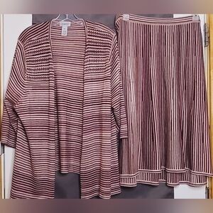 Vintage Catherines Women's Long Sleeve Long Open Cardigan Sweater & Skirt Set 2X